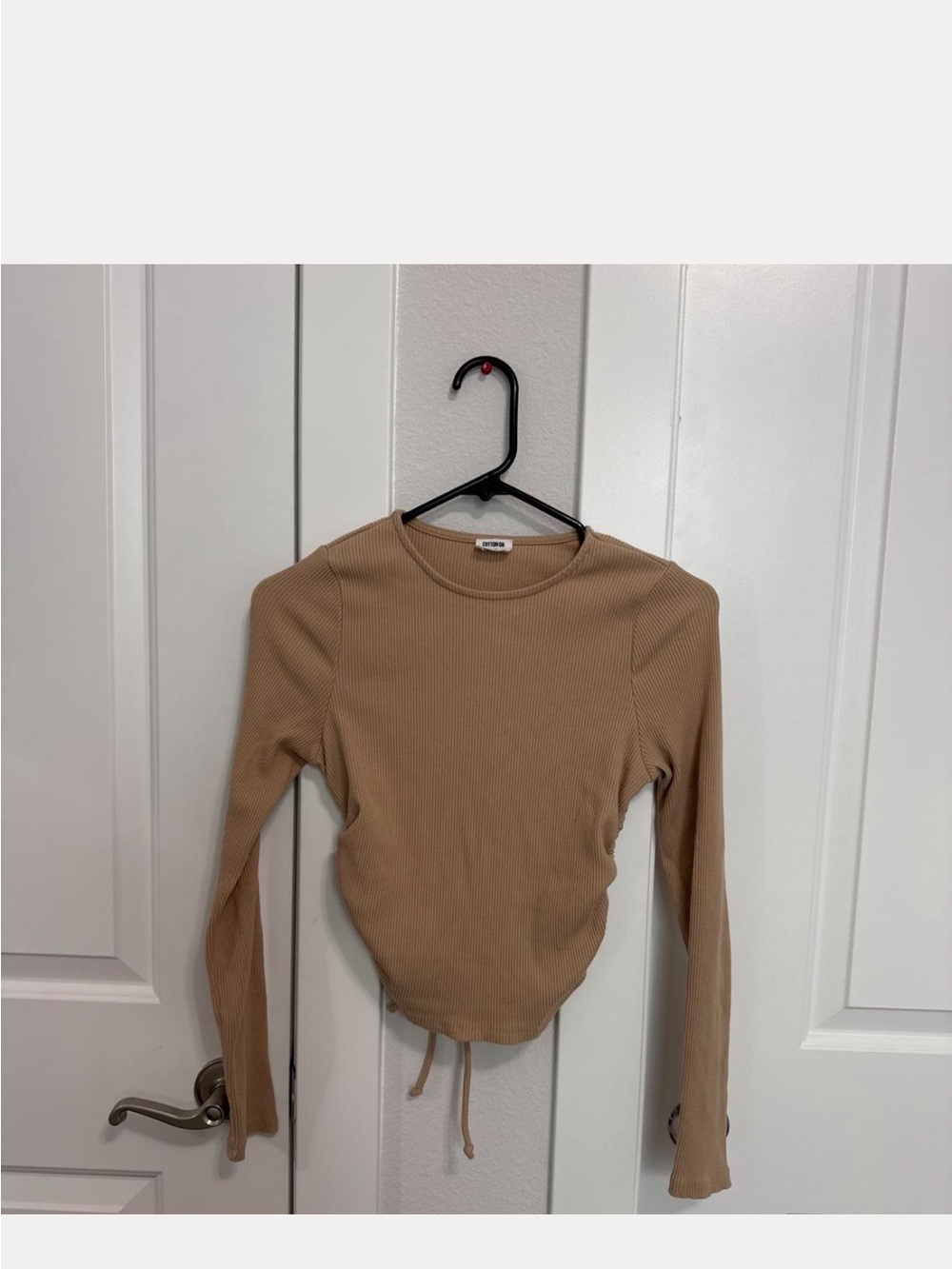 Cotton On Beige Ribbed Long Sleeve Cinch Top